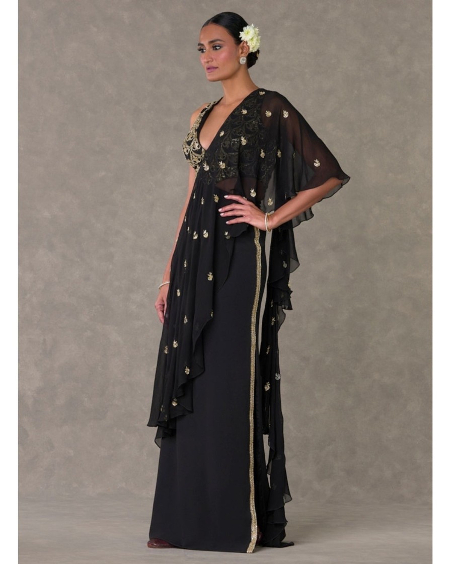 Womens House of Masaba | Black 'Paan-Phool' Sari Gown