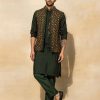 Mens Diya Rajvvir Mens | Olive Green Arrow Kurta And Bandi Set