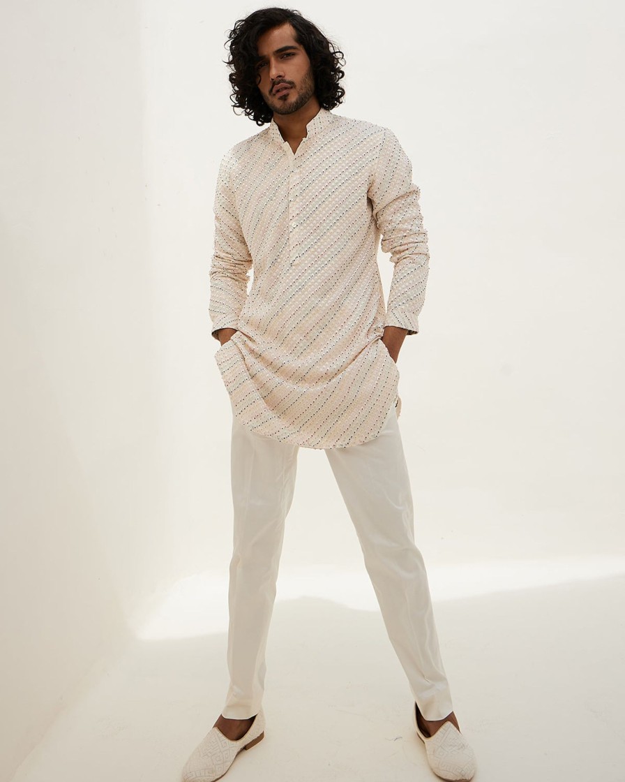 Mens Arjan Dugal | Ivory French Nerds Kurta Set