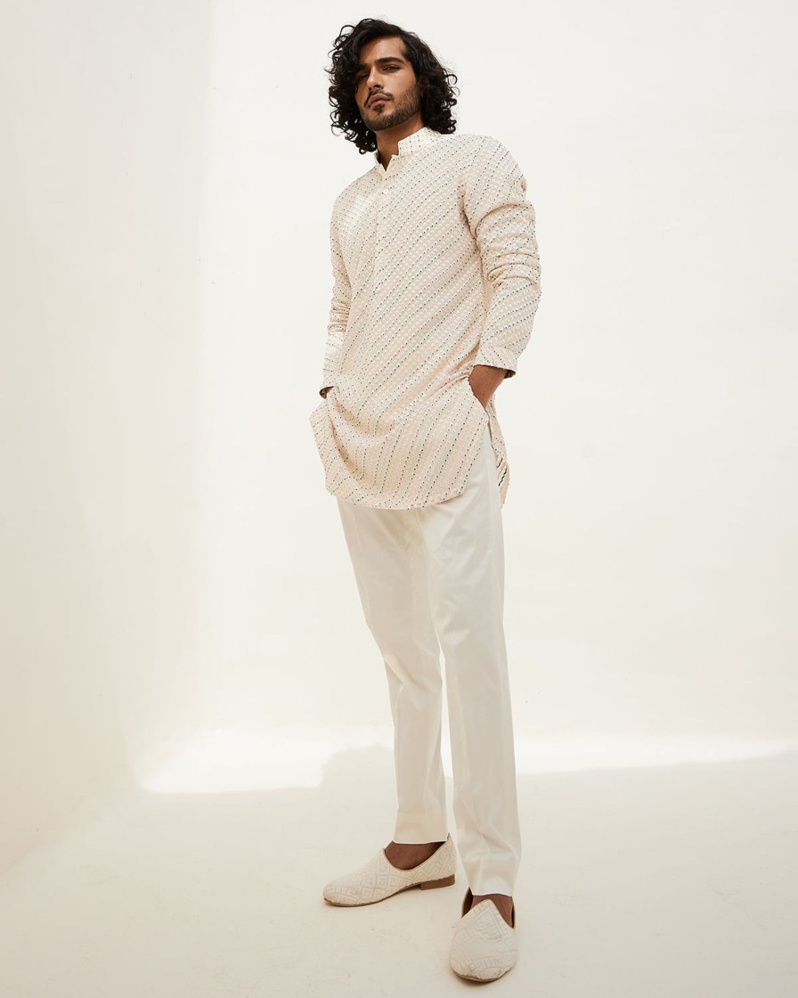 Mens Arjan Dugal | Ivory French Nerds Kurta Set