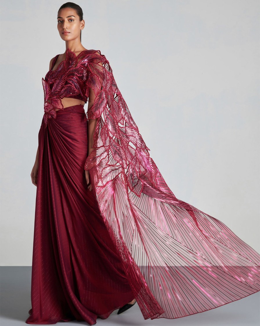 Bridal Amit Aggarwal | Plum Metallic Draped Sari