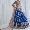 Womens Dolly J | Daffodil Blue Raw Silk Bridal Lehenga Set