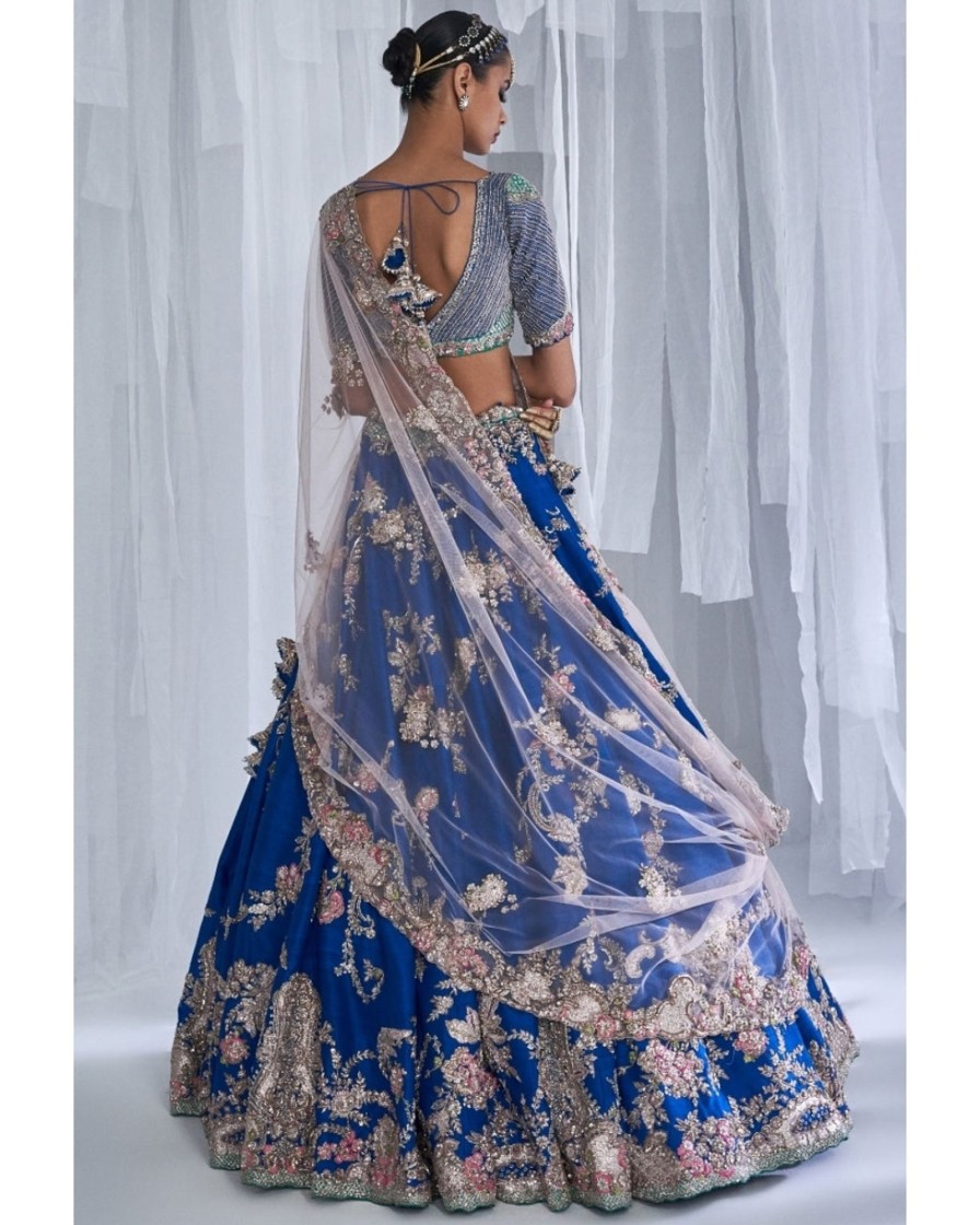 Womens Dolly J | Daffodil Blue Raw Silk Bridal Lehenga Set