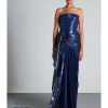 Womens Amit Aggarwal | Ink Blue Metallic Draped Gown