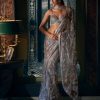 Womens Seema Gujral | Steel Grey Sequin Sari Set