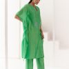 Womens Devnaagri | Green Silk Chanderi Embroidered Kaftan Set