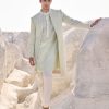 Mens Seema Gujral Mens | Sea Green Pearl Open Sherwani Set