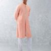 Mens Devnaagri Mens | Blush Pink Embroidered Woven Chanderi Kurta Set