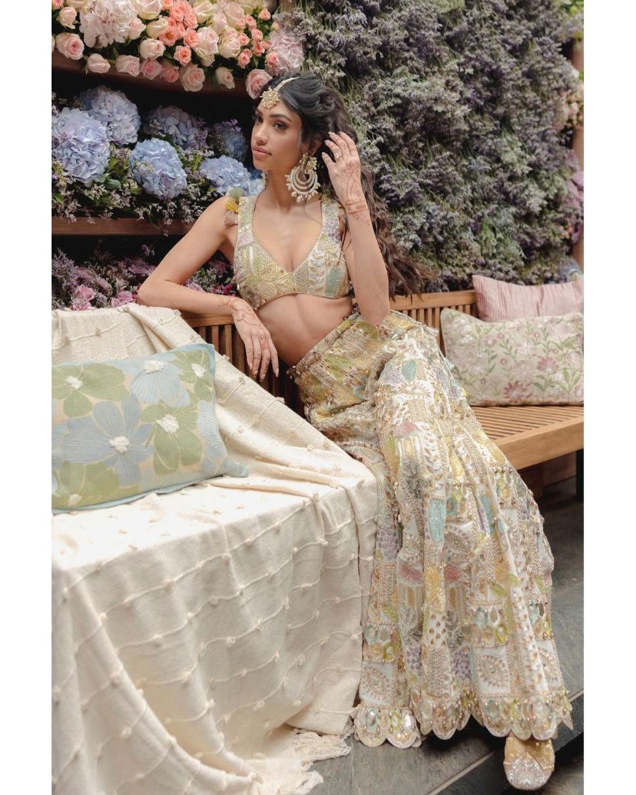 Bridal Payal Singhal | Off-White Georgette Embroidered Sharara Set