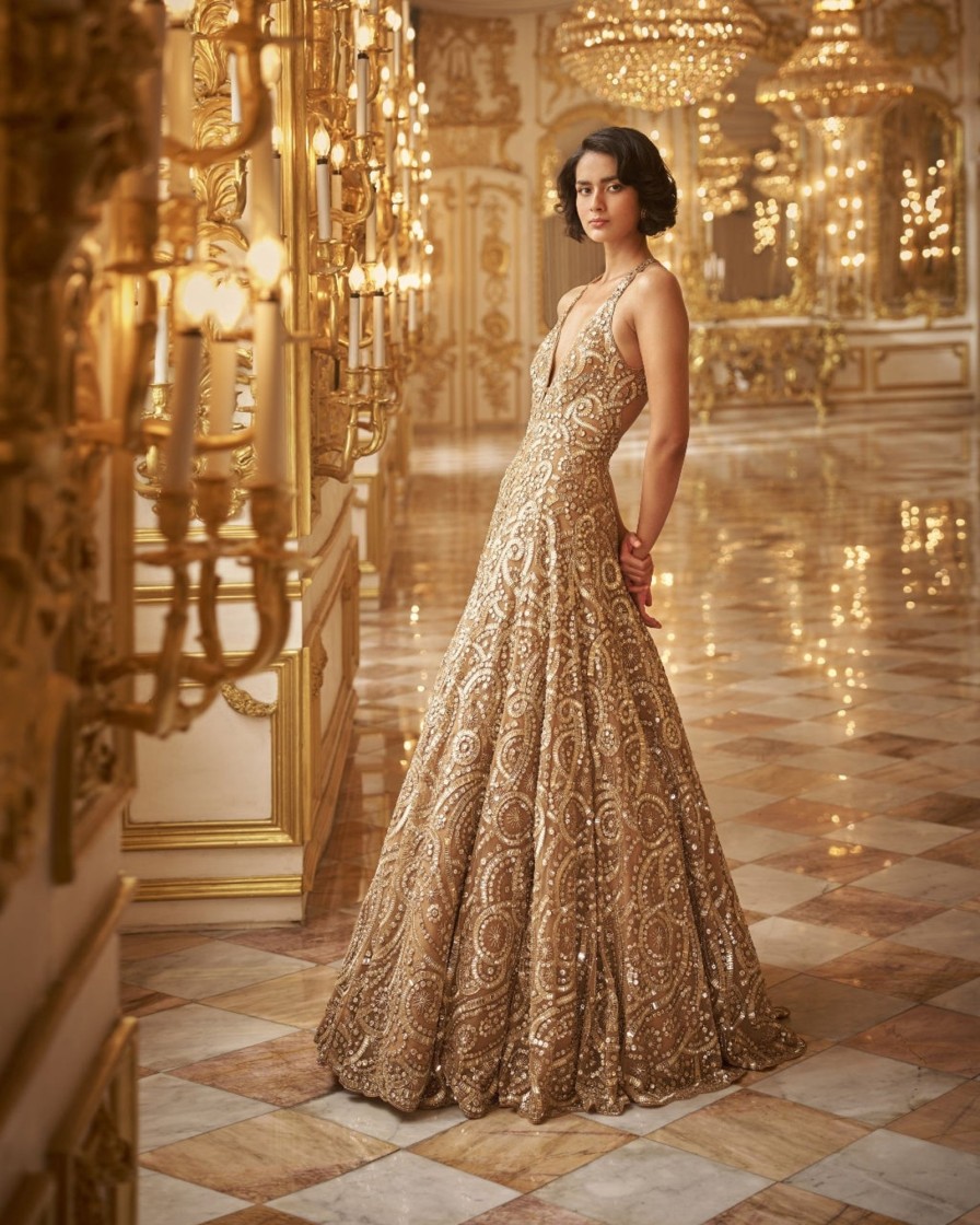 Womens Seema Gujral | Gold Sequin Gown