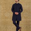 Mens Devnaagri Mens | Diagonal Pintuck Navy Kurta Set