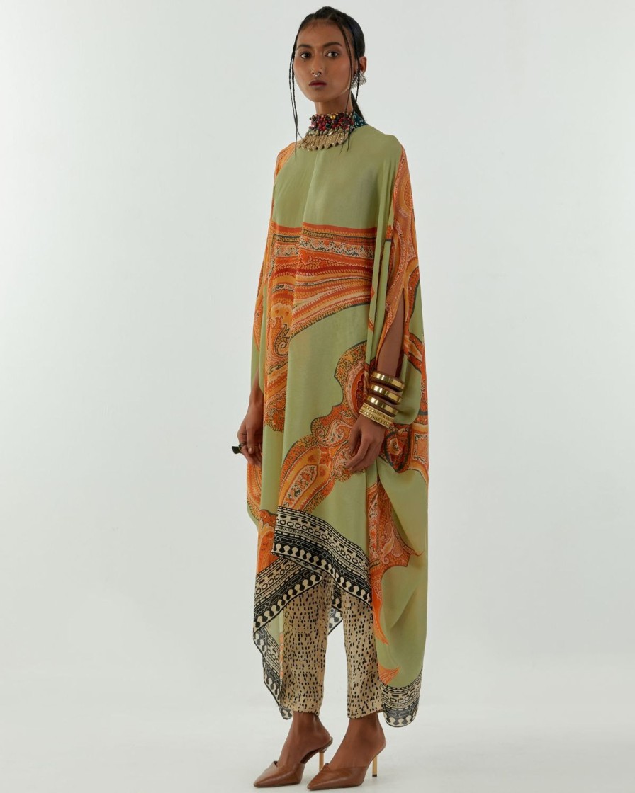 Womens Aseem Kapoor | Ash Green Ambi Printed Kaftan Set