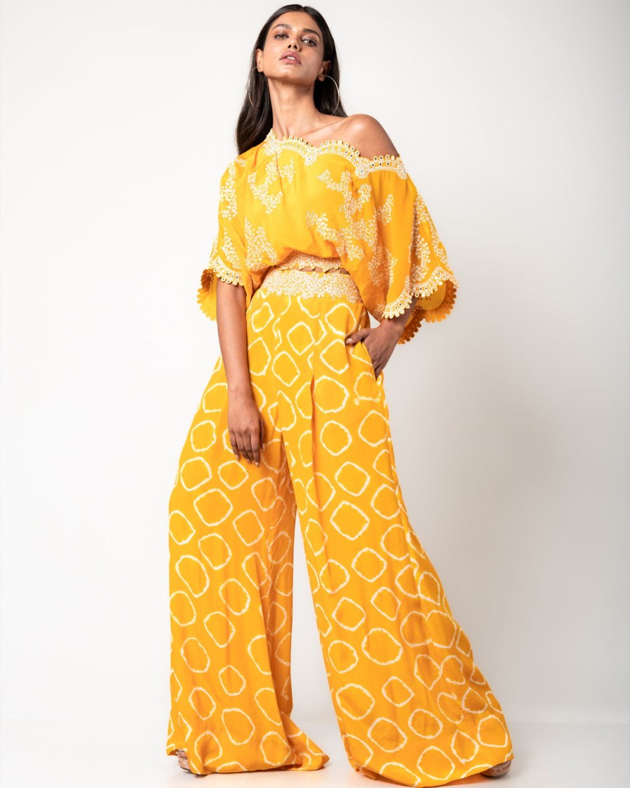 Womens Nupur Kanoi | Mustard Off Shoulder Top U0026 A-Line Pants Set