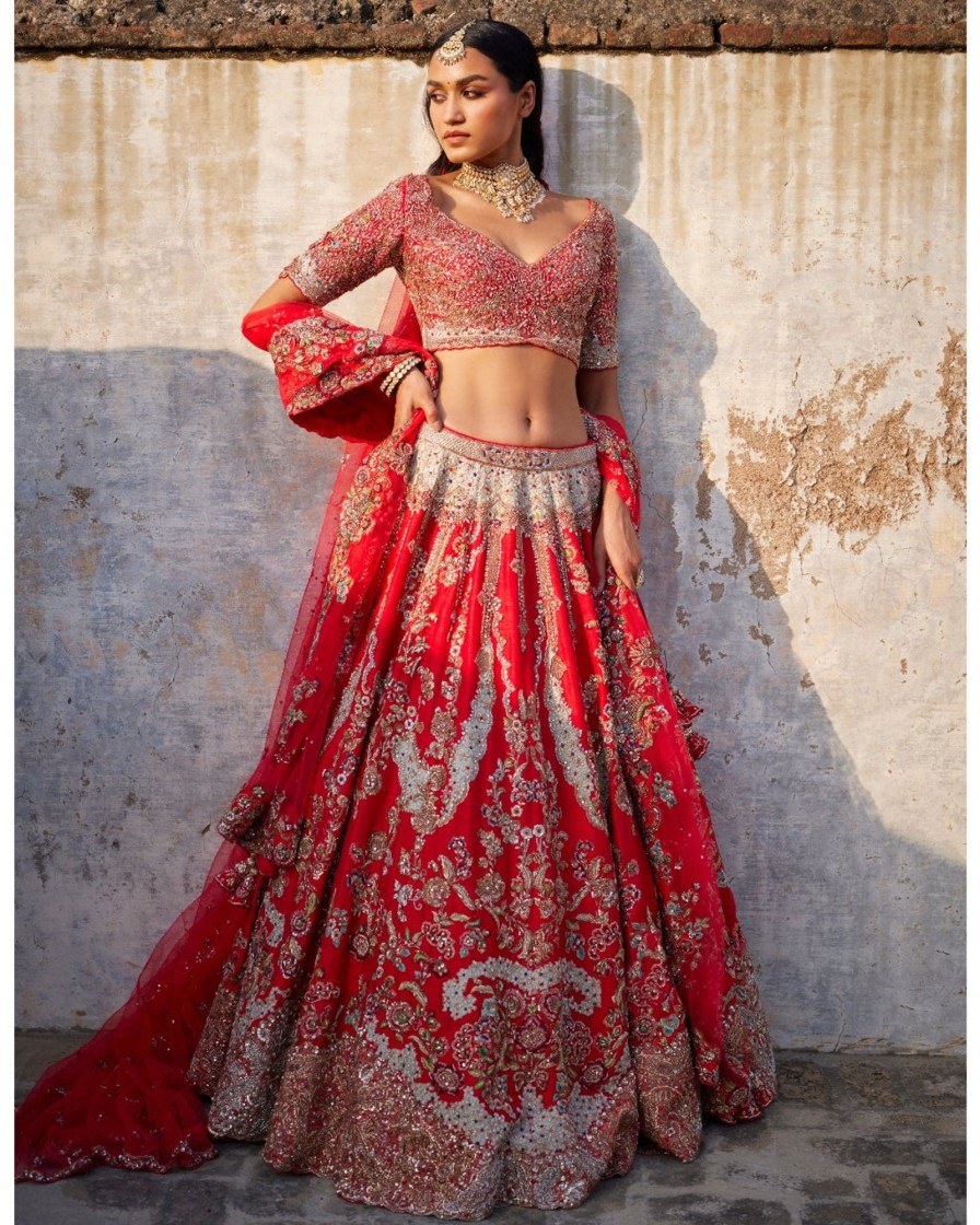 Bridal Dolly J | Lillian Red Raw Silk Bridal Lehenga Set