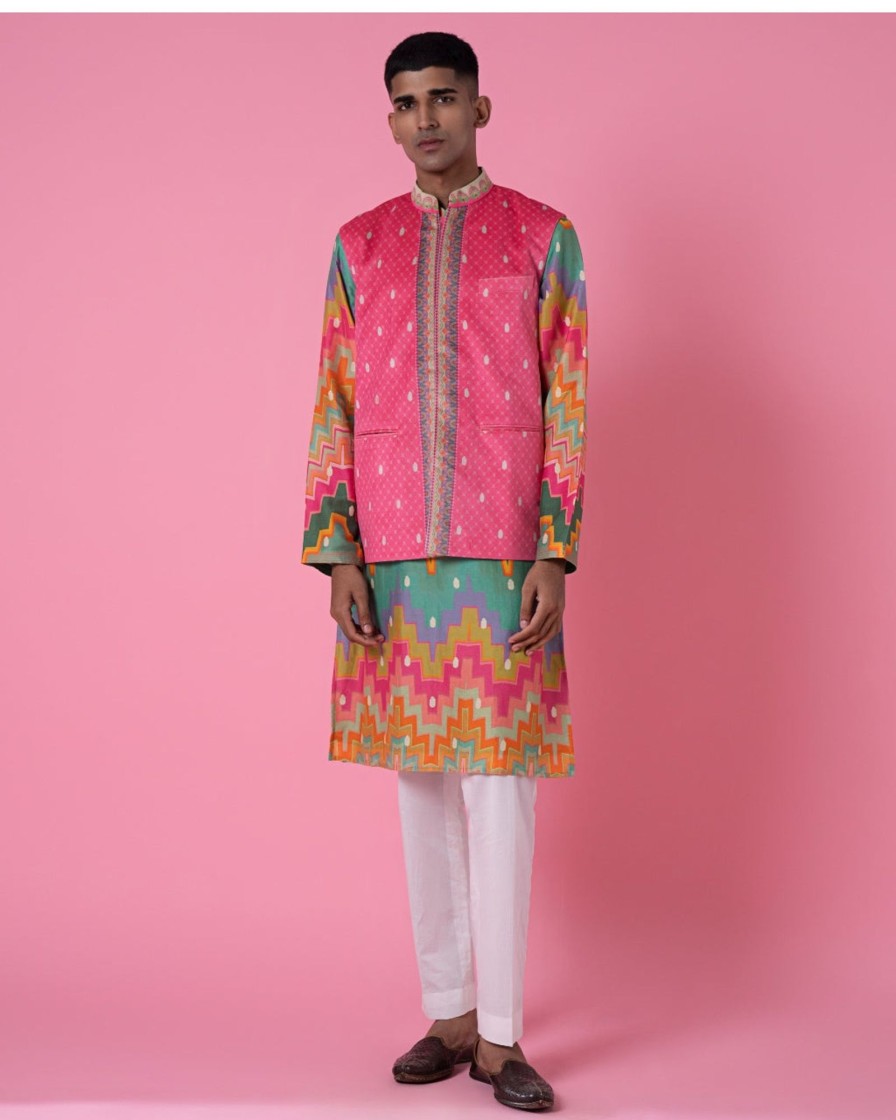 Mens Siddhartha Bansal Mens | Cubic Chevron Multi Colour Printed Kurta Set