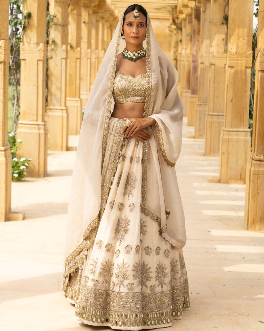 Bridal Arpita Mehta | Coconut U0026 Gold Embroidered Bridal Lehenga Set