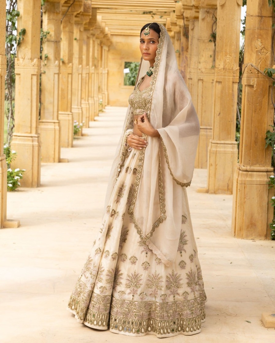 Bridal Arpita Mehta | Coconut U0026 Gold Embroidered Bridal Lehenga Set