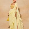 Womens Diya Rajvvir | Pastel Yellow Georgette Ruffled Pant Sari Set