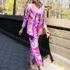 Womens Papa Don't Preach | Living Coral- Lilac And Hot Pink Sequin Printed Pant Suit Set