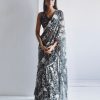 Womens Arpita Mehta | Black Garden Printed Ruffle Sari Set