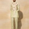 Mens Diya Rajvvir Mens | Mint Green Feather Kurta Set