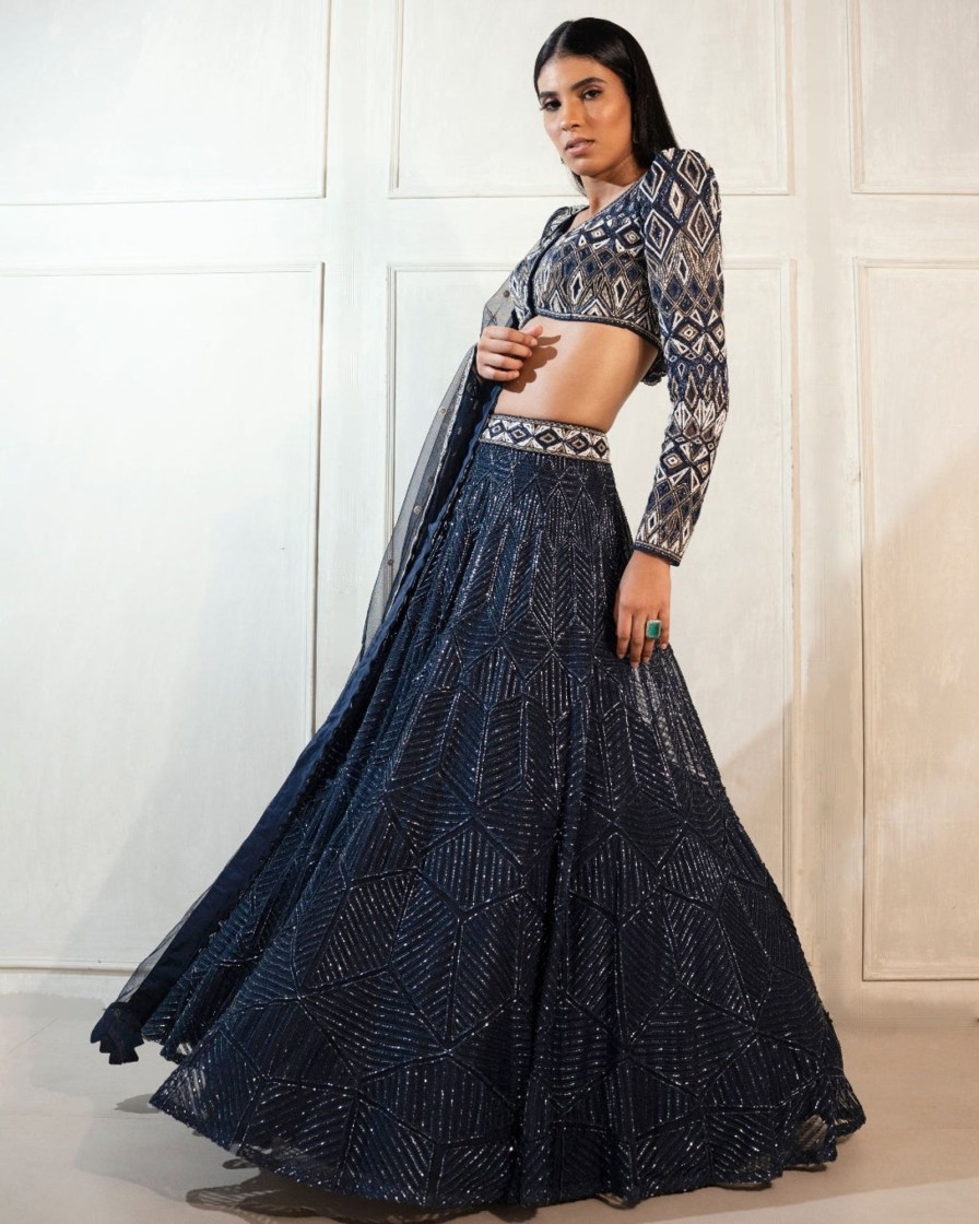 Womens Ritika Mirchandani | Navy Blue Darya Lehenga Set