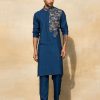 Mens Diya Rajvvir Mens | Indigo Blue Embroidered Kurta Set