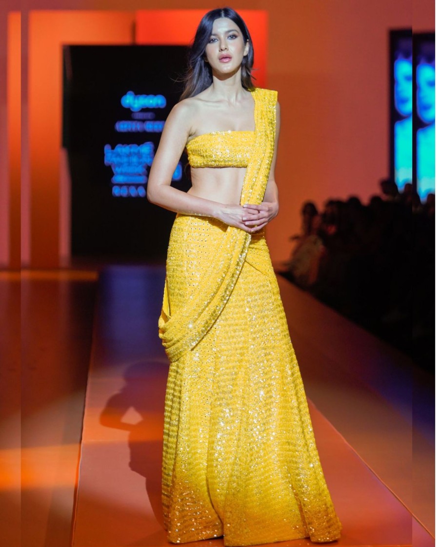 Bridal Arpita Mehta | Acid Yellow Embellished Sari Set