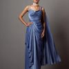 Womens Mala u0026 Kinnary | Dust Blue Dust Drape Gown Sari Set