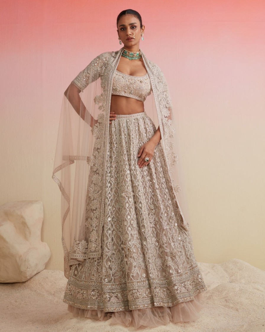 Bridal Ridhi Mehra | Champagne Mir Lehenga Set