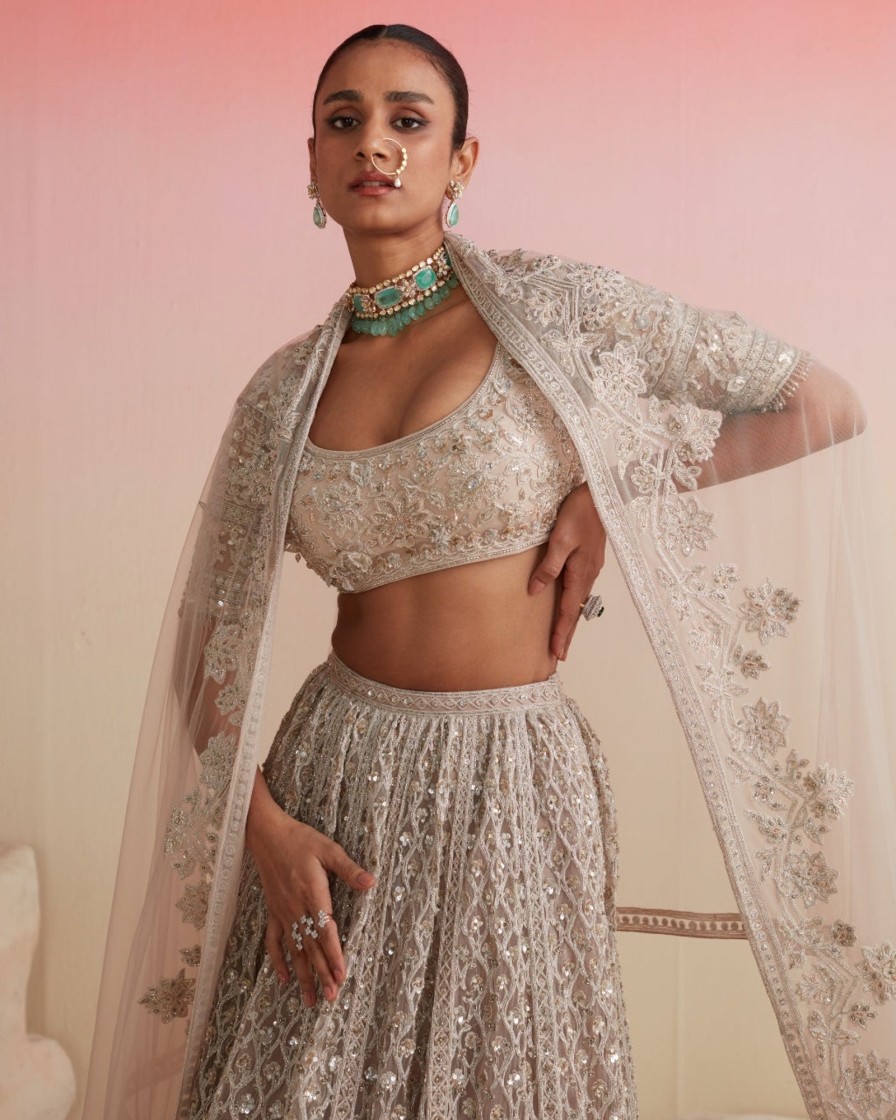 Bridal Ridhi Mehra | Champagne Mir Lehenga Set