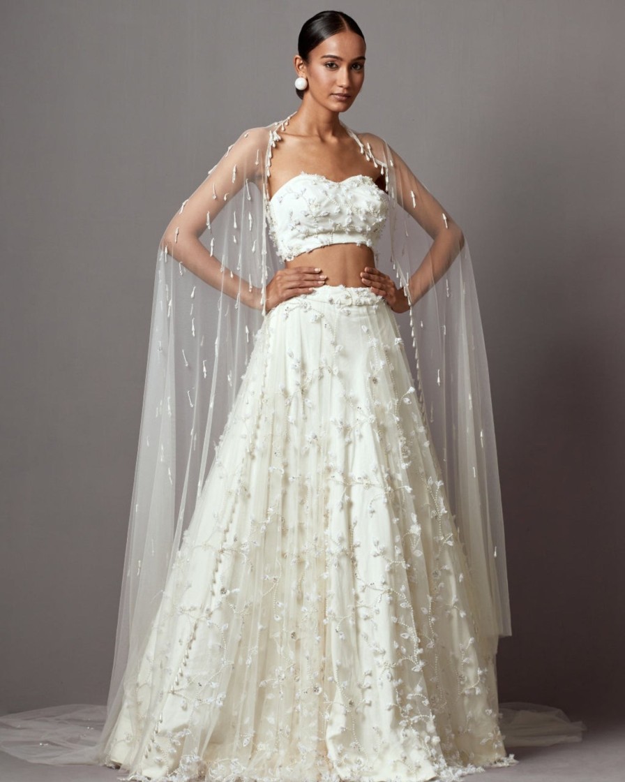 Bridal Mala u0026 Kinnary | Ivory Bellflower Lehenga Set