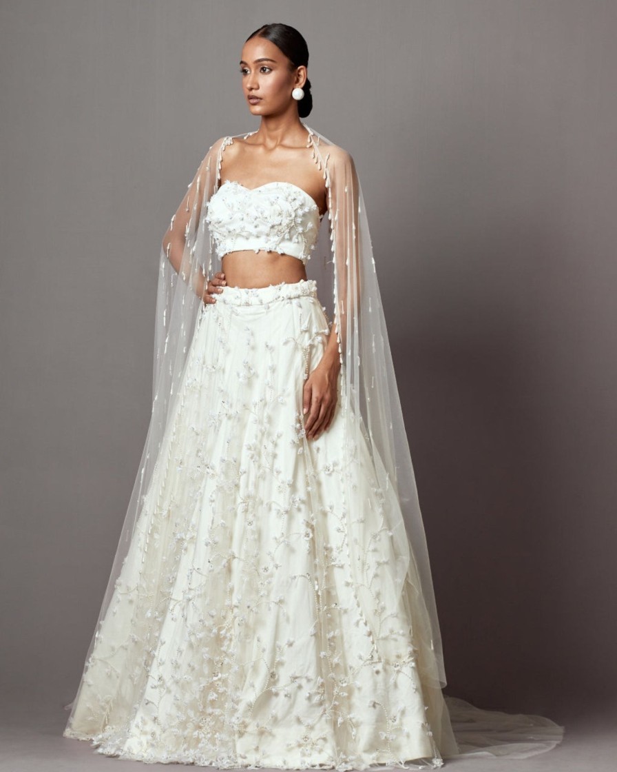 Bridal Mala u0026 Kinnary | Ivory Bellflower Lehenga Set