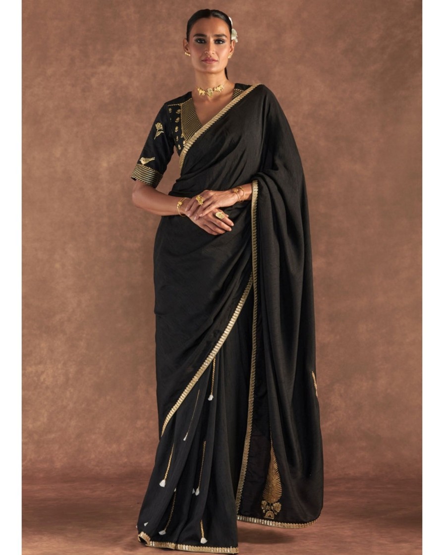 Womens House of Masaba | Black 'Paan-Patti' Sari