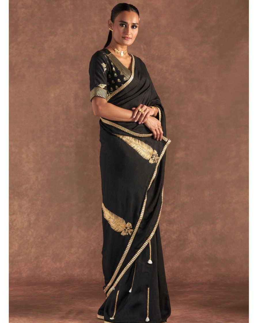 Womens House of Masaba | Black 'Paan-Patti' Sari