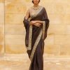 Womens Arpita Mehta | Brown Beige Gold Embroidered Organza Sari Set