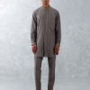 Mens Devnaagri Mens | Gray Pin Tucks Short Kurta Set