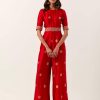 Womens Punit Balana | Red Banarasi Jumpsuit