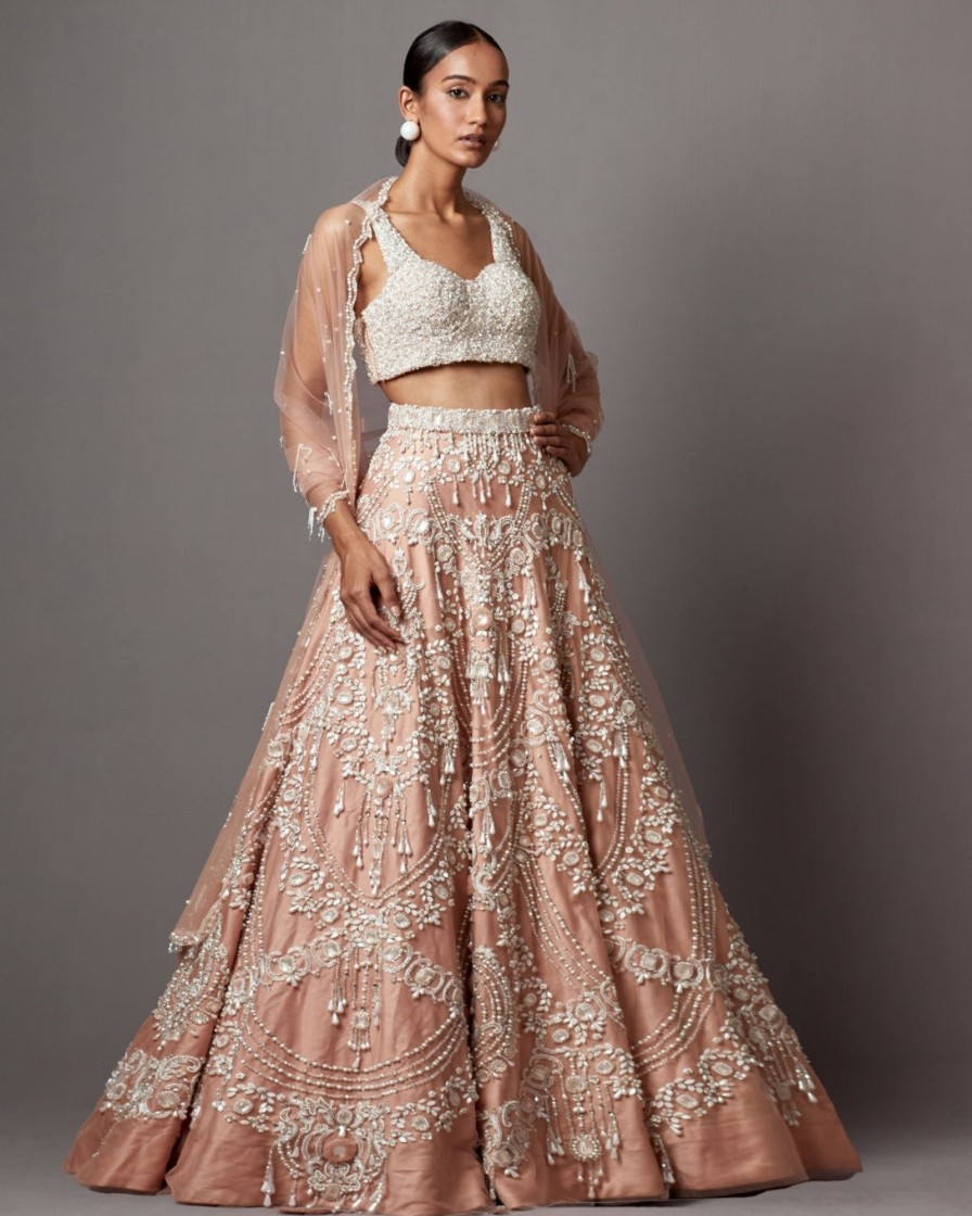 Bridal Mala u0026 Kinnary | Rose Dust Rose Lehenga Set