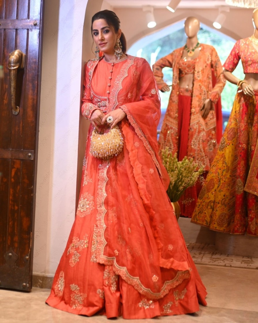 Womens Petticoat Lane | Coral Anarkali Kalidar Set