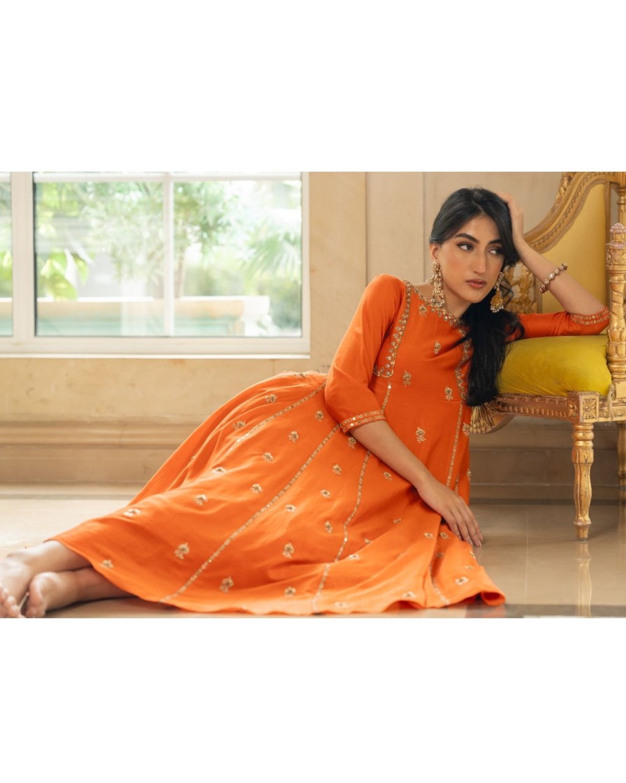 Womens Paulmi u0026 Harsh | Rust Butti Embroidered Kurta Set