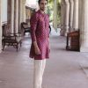 Mens Drishti u0026 Zahabia Mens | Plum Printed Kurta Set