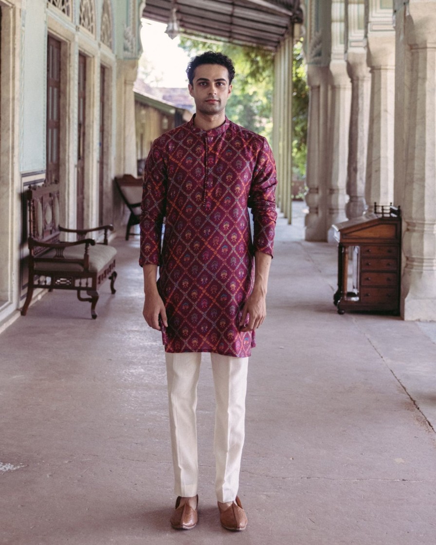 Mens Drishti u0026 Zahabia Mens | Plum Printed Kurta Set