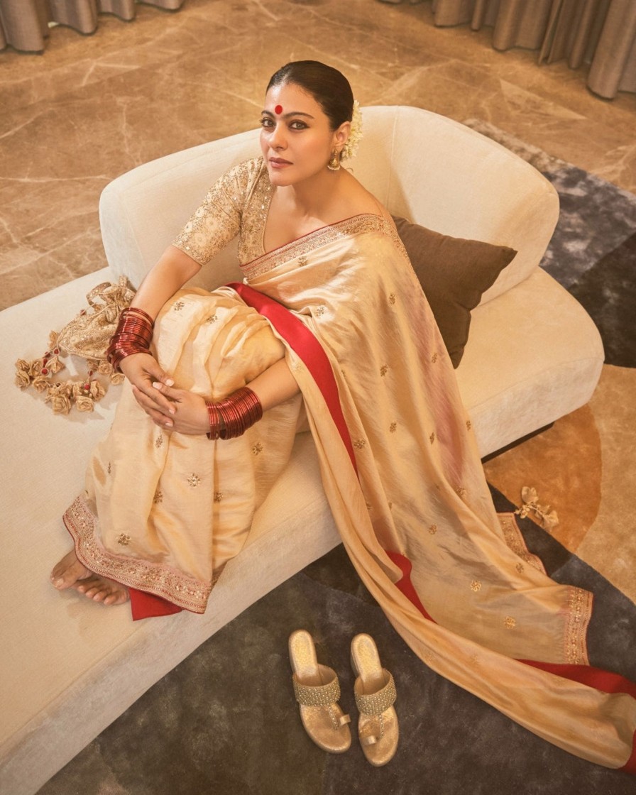 Womens Punit Balana | Kajol Beige Embroidered Sari