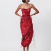 Womens Saaksha u0026 Kinni | Red Chiffon Printed Strapless Corset Dress