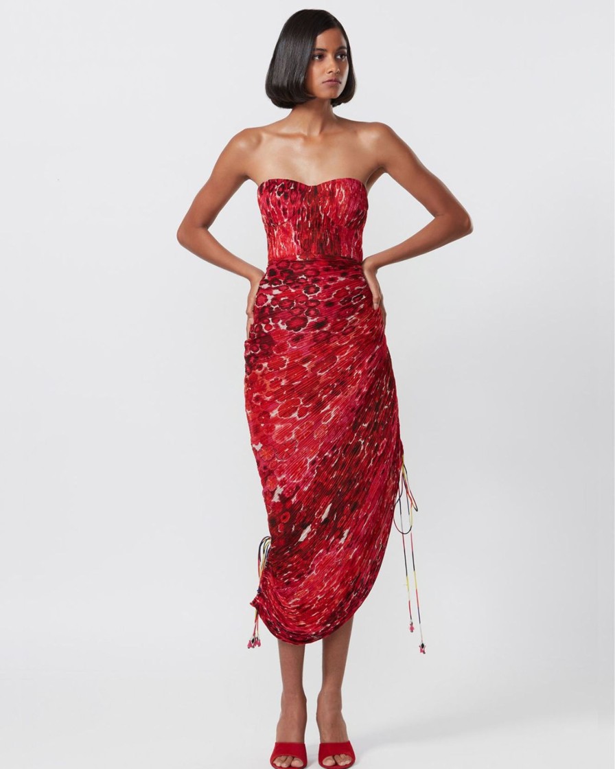 Womens Saaksha u0026 Kinni | Red Chiffon Printed Strapless Corset Dress