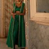 Womens Paulmi u0026 Harsh | Emerald Satin Draped Skirt Set