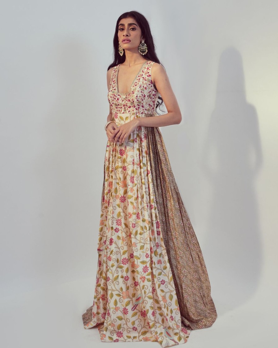 Womens Drishti u0026 Zahabia | Ivory Floral Print Maxi Dress