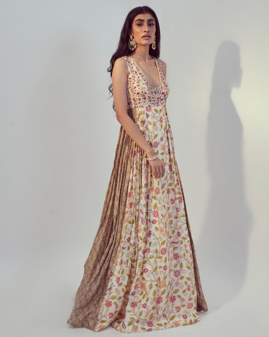 Womens Drishti u0026 Zahabia | Ivory Floral Print Maxi Dress