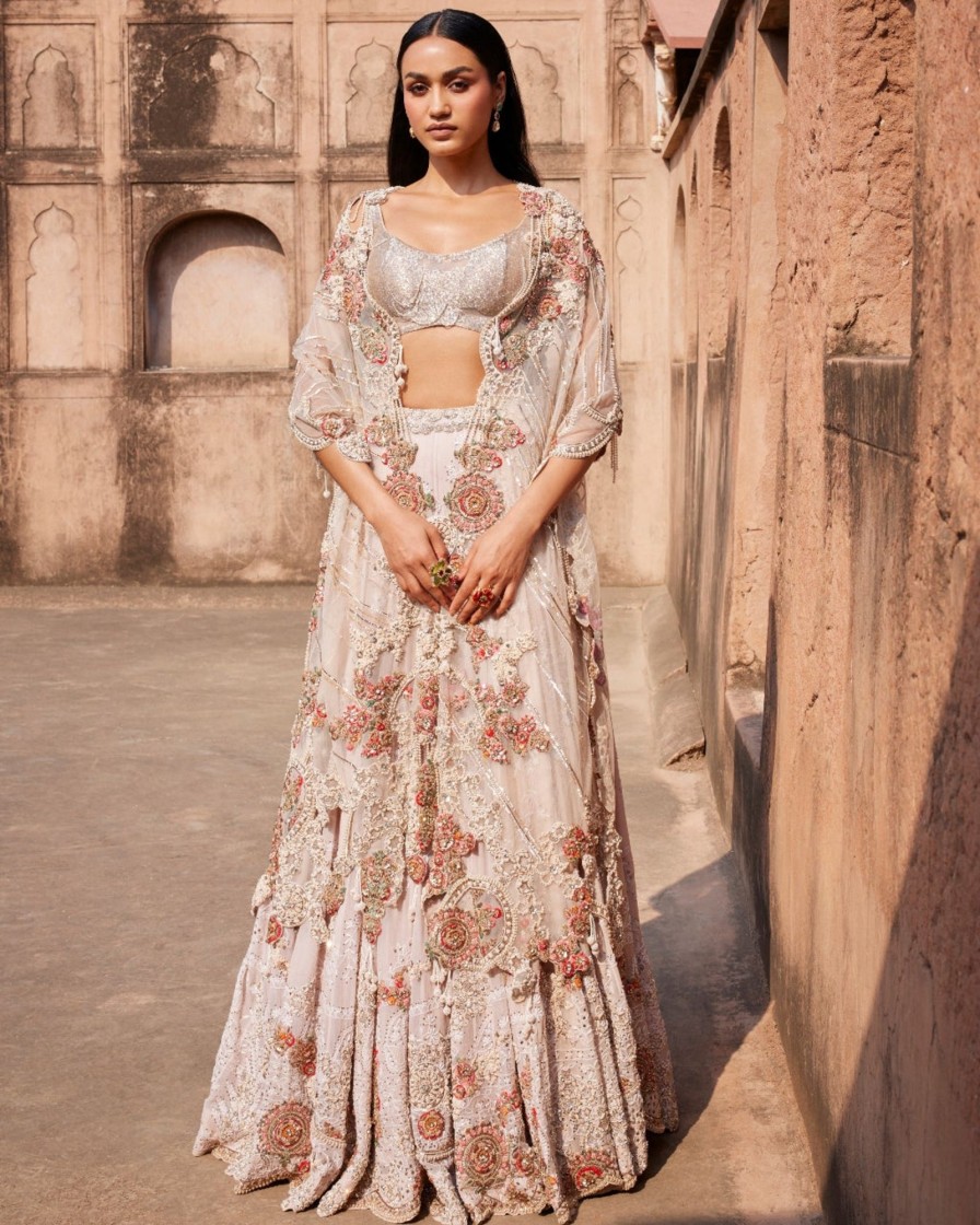 Womens Dolly J | Evadne Off White Chikankari Lehenga